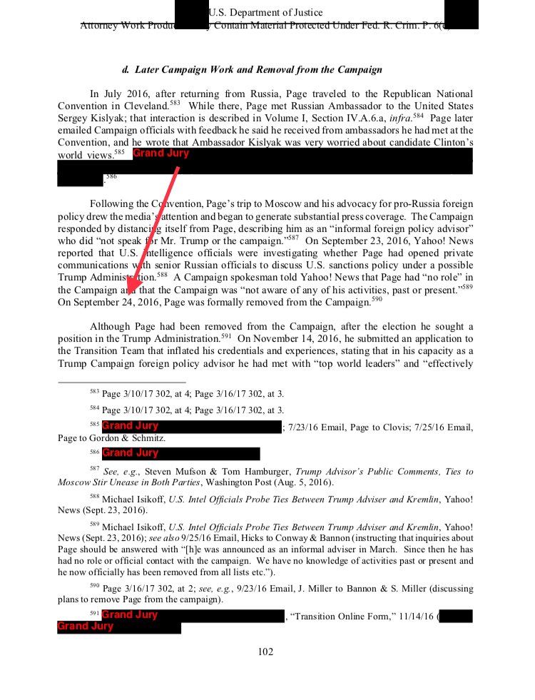 On September 24, 2016, Carter Page was formally removed from his role as a foreign policy adviser to the Trump campaign. https://www.justice.gov/storage/report.pdf