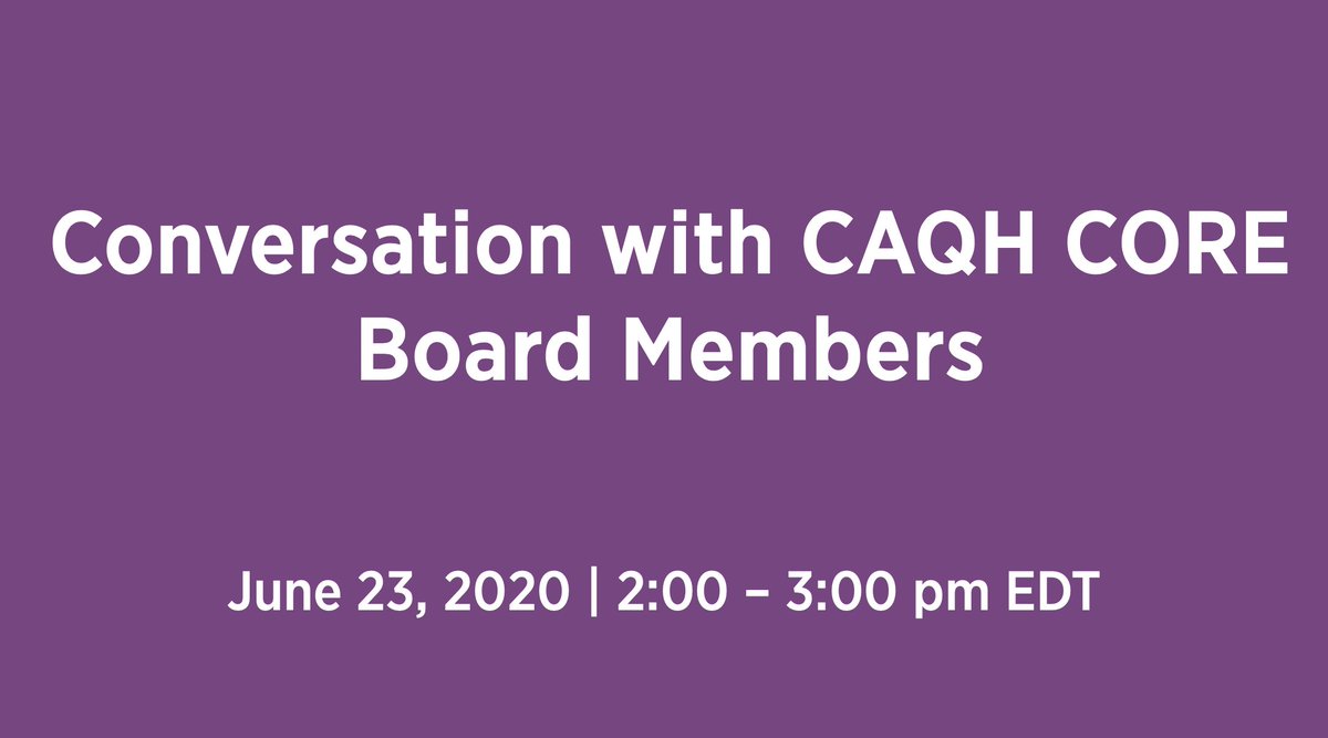 CAQH's tweet photo. Just announced: Join #CAQHCORE Board members @SusanTurneyMD, Tim Kaja &amp; @MarilynHeineMD on June 23 for an engaging discussion on some of healthcare's most pressing topics, including #VBP, #interoperability &amp; #COVID19. Register now: https://t.co/BWezkZV81y https://t.co/9sCQuNqB4v
