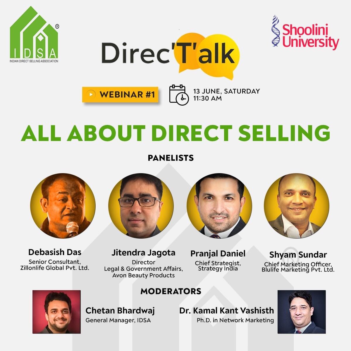IndianDSA's tweet photo. Register in advance for webinar: https://t.co/5wyYgcins0. The webinar shall also be live streamed on facebook: https://t.co/p1eYWTElYI #IDSA #shooliniuniversity #Directselling #webinarseries #directalk https://t.co/0UGyzmzUYL