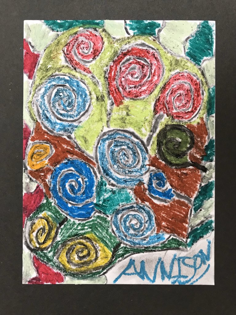 jmannison's tweet photo. My artwork from KWS. In the style of  Friedensreich Hundertwasser. @cams_creative can I call myself an artist now! ✏️✏️🖍🖍 #InnerArtist #Hundertwassee #DarkColours https://t.co/2AXeYpSSKw