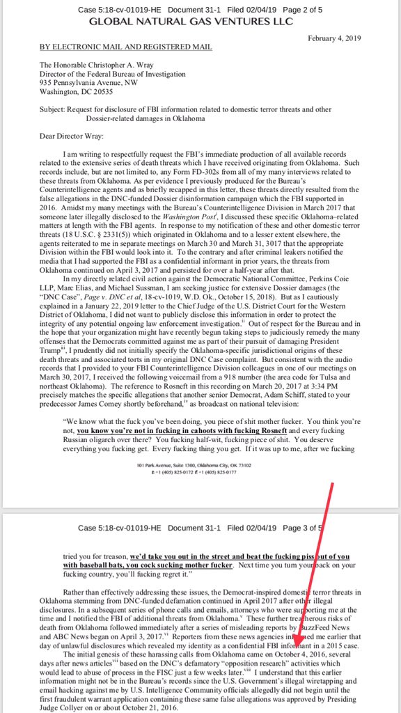 On October 4, 2016, Carter Page reportedly received the first of several death threats from Oklahoma. https://assets.documentcloud.org/documents/5720862/Notice-other.pdf