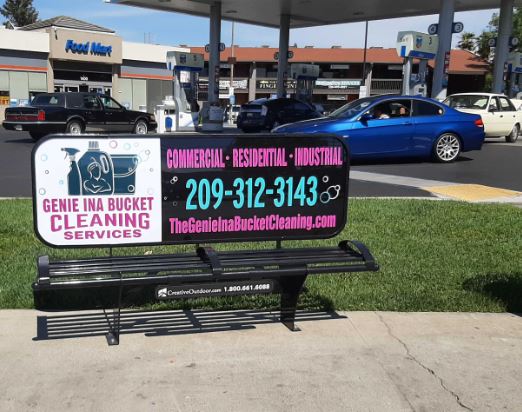 COASigns's tweet photo. What would make housecleaning more fun? Hiring a professional to do it! COA welcomes one of many new clients in #Modesto #California - Genie Ina Bucket Cleaning Services! You can find their new bench sign on the corner of McHenry & W. Orangeburg!
#BenchSigns #BenchAdvertising https://t.co/PcLutCnMyY