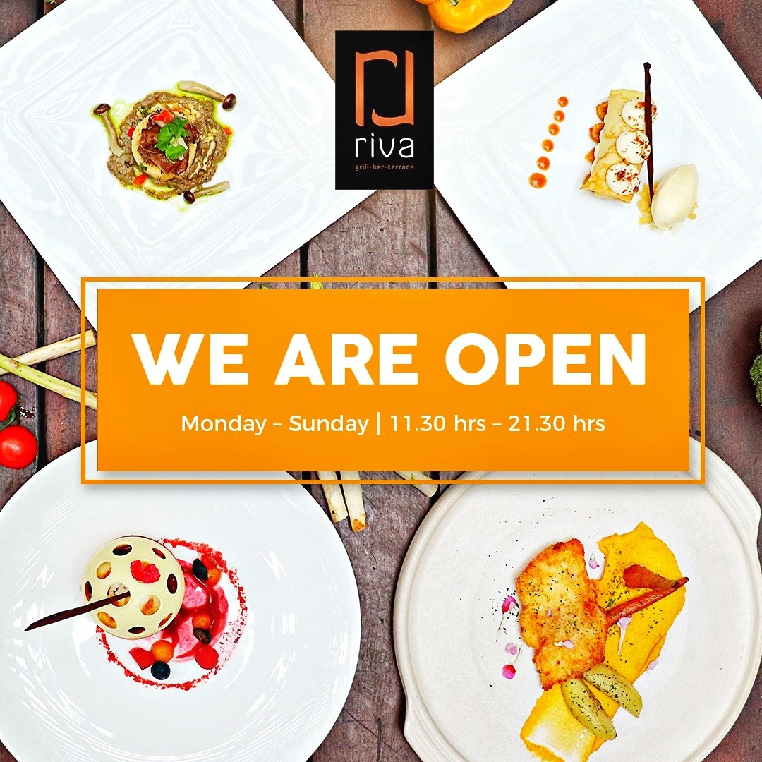 We are back!
RIVA is now open daily from 11.30 am until 9.30 pm. Please drop by and get yor favourite food @rivagrillnbar.

For everyone’s safety, we will enforce “New Normal” protocols for safe dining. Your comfort and safety are our top priorities..

#RivaGrillnBar #newnormal