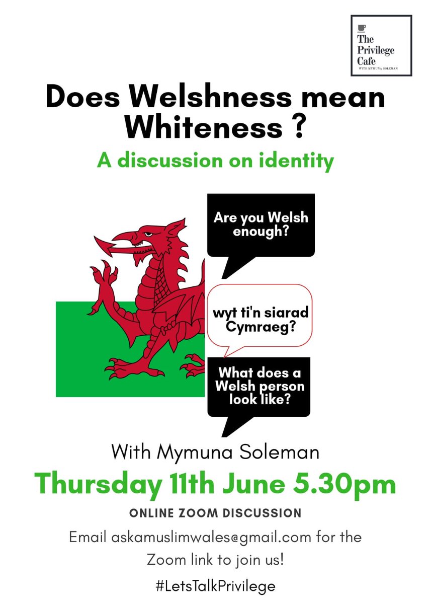 privilegecafe_'s tweet photo. The cafe is on today at 5.30pm 

I have EXCELLENT speakers lined up for you all with very different views + experiences.

It’s going to be a really interesting discussion with various perspectives! 

What does Welshness mean to you? 

There’s still time to DM me for the link 🙌🏾✊🏾 https://t.co/9nlo8saJLO