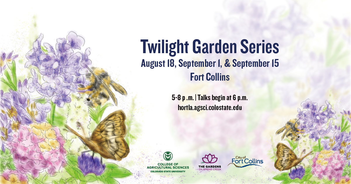 Dept. of Horticulture and Landscape Architecture (@csu_hla) on Twitter photo Good morning Rams 🐏
-
The Twilight Garden Series will be in full force this year! The talks will begin at 6pm each night. For more information on the Twilight Garden Series please contact Karen Allison (karen.allison@colostate.edu). 💐 Good morning Rams 🐏
-
The Twilight Garden Series will be in full force this year! The talks will begin at 6pm each night. For more information on the Twilight Garden Series please contact Karen Allison (karen.allison@colostate.edu). 💐