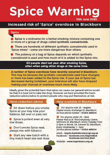 InspireBwD's tweet photo. ⚠️ Spice warning ⚠️
We're seeing an increase in overdoses in the local area. Please share to help people know what to do in case of overdose. https://t.co/lrVxVNaggY