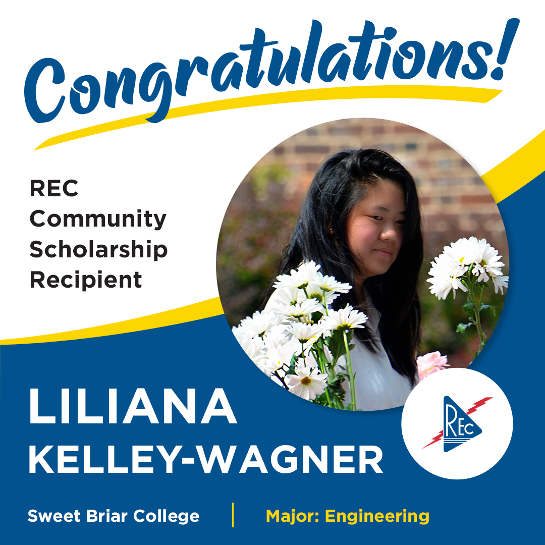 RappElecCoop's tweet photo. Here’s looking at you, 2020 Community Scholarship Program recipient Liliana Kelley-Wagner! A native of Louisa County, Liliana is a student at Sweet Briar College, in Sweet Briar, VA, where she studies engineering. #WeAreREC #RECexcellence https://t.co/0Z0dZjIitN