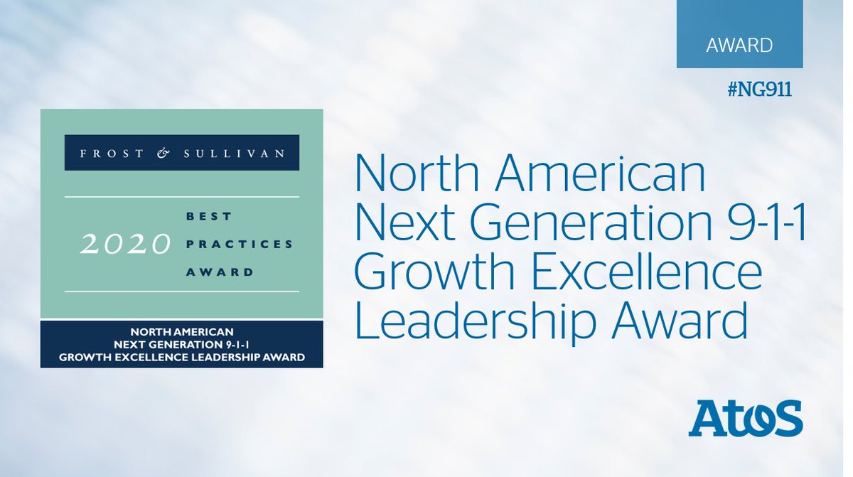 UnifyMitel's tweet image. Atos Public Safety LLC  has been recognized by @Frost_Sullivan with the 2020 North America Growth Excellence Leadership Award for its flexible, scalable and upgradable capabilities in Next Generation 9-1-1  #emergency services. ▶ okt.to/nwRN5a
#NG911 @AtosNA @Atos