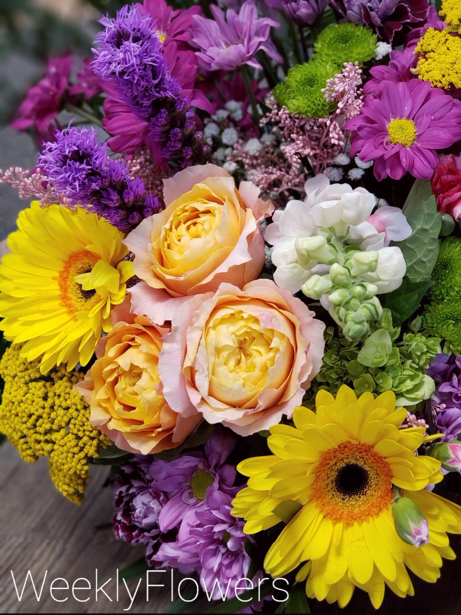A stunning bouquet created by Peter &amp; Vanessa.  I love the colours!  #flowers #ottawaflowershop #weeklyflowers #handtiebouquet #birthdayflowers #purpleflowers #yellowflowers