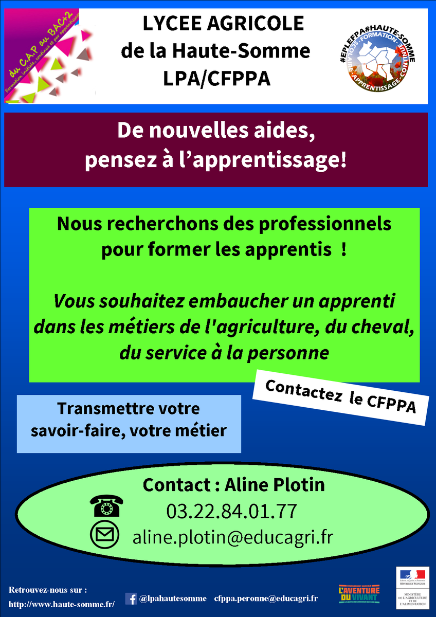 Projet_LumoS's tweet photo. [Message aux entreprises]
De nouvelles aides pour l'apprentissage!
Un apprenti, c'est l'avenir... Nous recherchons des professionnels!

#EPL #EPL_Haute_Somme #CFPPA #apprentissage https://t.co/1CPicHCOkX
