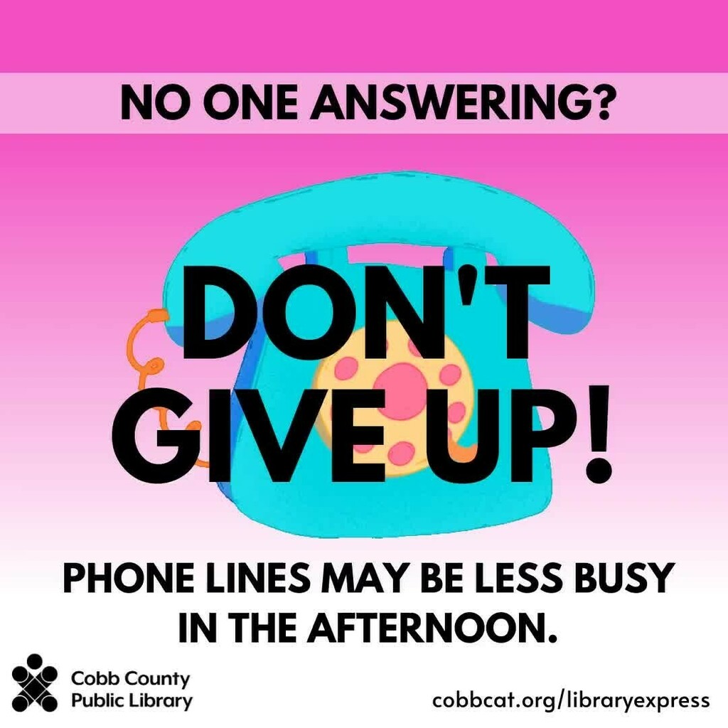 cobblibrary's tweet image. Our phone lines are busy! If you&apos;re having trouble getting through today, please don&apos;t give up. Phone lines may be less busy in the afternoon. Thank you for your patience!
.
#libraryexpress #cobblibrary instagr.am/p/CBTEYMgloTk/