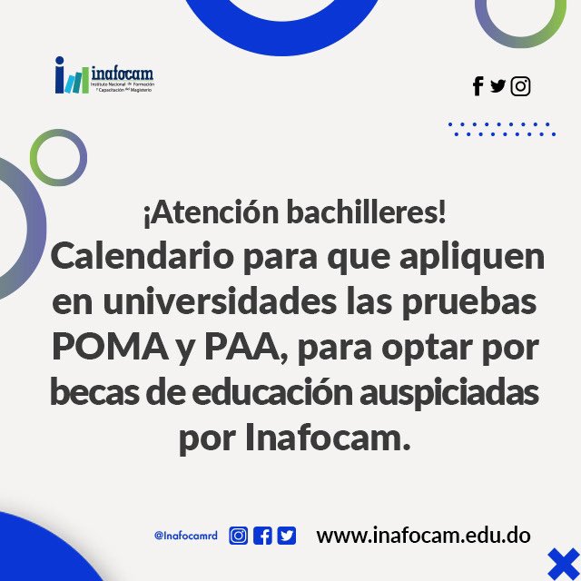 Inafocamrd Pa Twitter Atencion Bachilleres Calendario Para Que Apliquen En Universidades Las Pruebas Poma Y Paa Para Optar Por Becas De Educacion Auspiciadas Por Inafocam Ingresar Al Siguiente Link T Co Al2le04ux3 Inafocamrd T