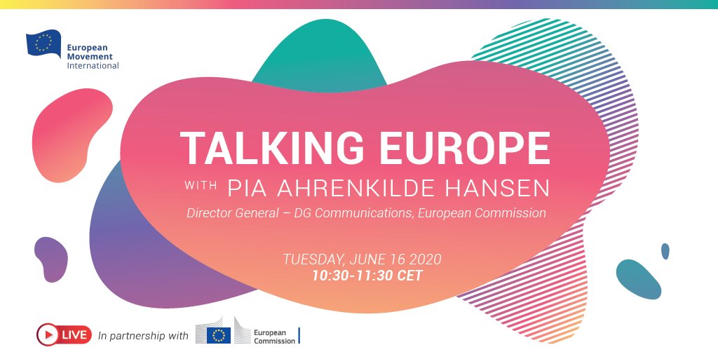 EMInternational's tweet photo. 𝐓𝐚𝐥𝐤𝐢𝐧𝐠 𝐄𝐮𝐫𝐨𝐩𝐞🙋🇪🇺 | Tune in on Tuesday for the first digital edition of #TalkingEurope, in partnership with the @EU_Commission. 

With our first guest, @PiaAhrenkilde, Director General of DG COMM, we will discuss the EU's communication efforts addressing #COVID19☝ https://t.co/7sGykUKU1D