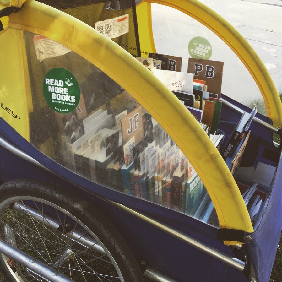 LafLibraryCO's tweet photo. Woohoo! Librarian Renee is getting ready to fill more Little Free Libraries today! ๐ #bicyclinglibrarian #thankfulthursday #whatmakeslafayettegreat #littlefreelibrary #lafayetteco #colorado #denver #denverco #denvercolorado #boulder #bouldercolorado #lafayettepubliclibrary https://t.co/1M6k2HKMQO
