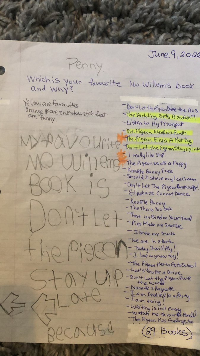 thenewMrsGordon's tweet photo. M is for 
@MoWillems and #Movies! Write your own persuasive pigeon story, #read all of your #MoWillems books and write about a movie. #fab14 #ET #readingresponse #favouritebooks #pigeon #elephantandpiggy and more and more! https://t.co/TYQtOFIKzj