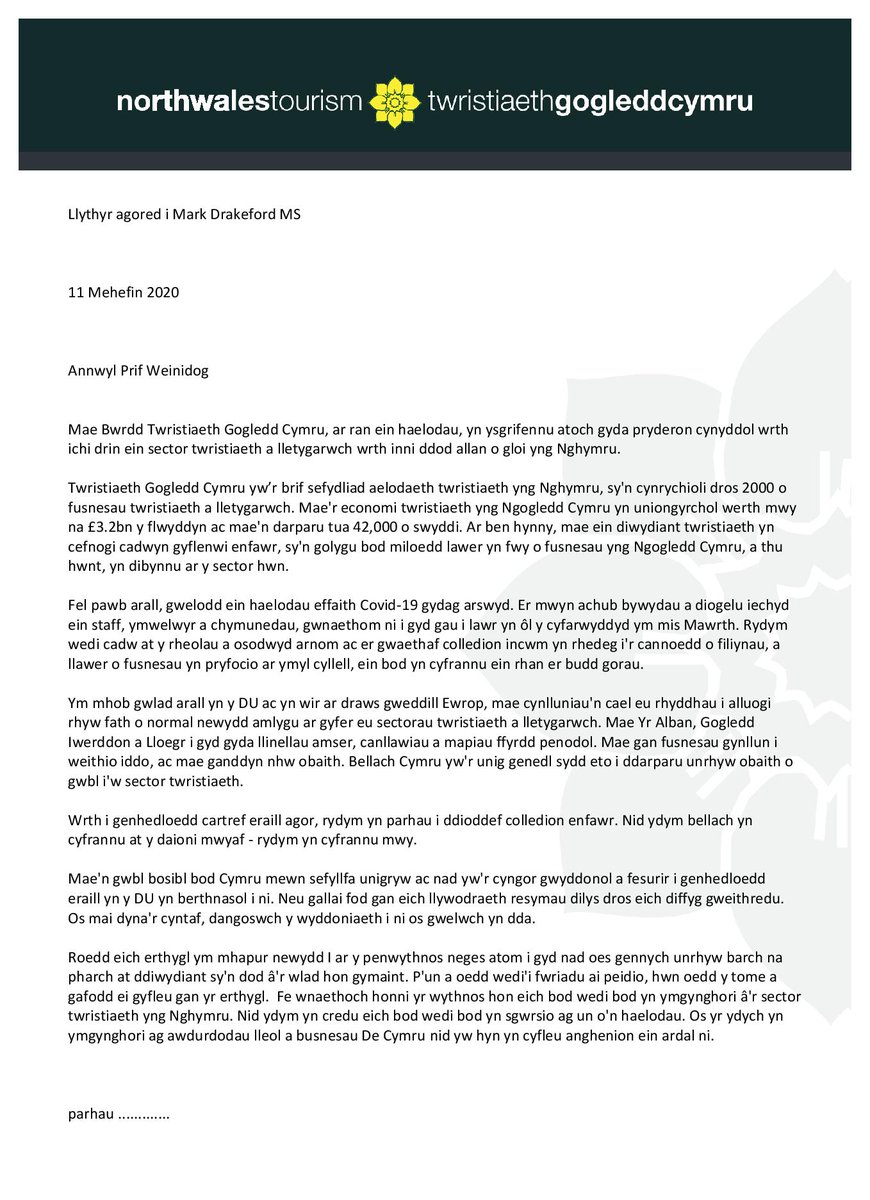 NWTBiz's tweet photo. Copy of an open letter sent on behalf of NWT members to the First Minister today / Copi o lythyr agored sydd wedi'i anfon ar ran aelodau TGC at y Prif Weinidog heddiw. https://t.co/vNMGyMk8Y9