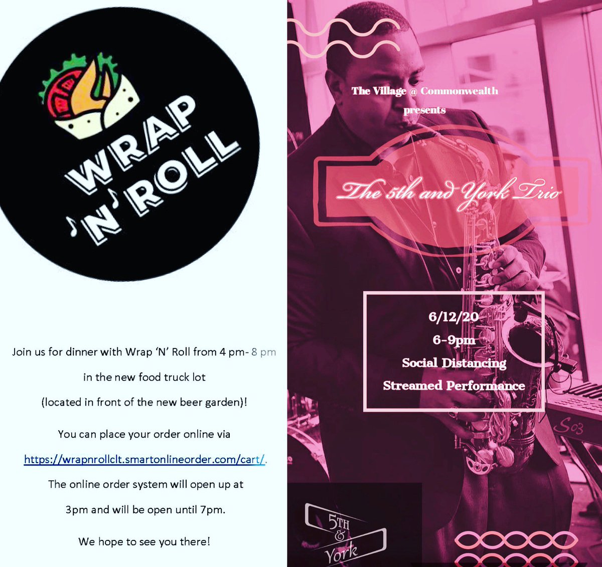 CommonwealthCLT's tweet photo. Get ready #Villagers! The day you’ve all been waiting for is finally here!! Join us tomorrow for #FUNFriday in the #beergarden fora LIVE performance by #5thandYork and #yummy food from #wrapnroll! We will also be serving up FREE #Beer!!! 🍺🍺 We can’t wait to see you all there! https://t.co/jNL4k67cn8