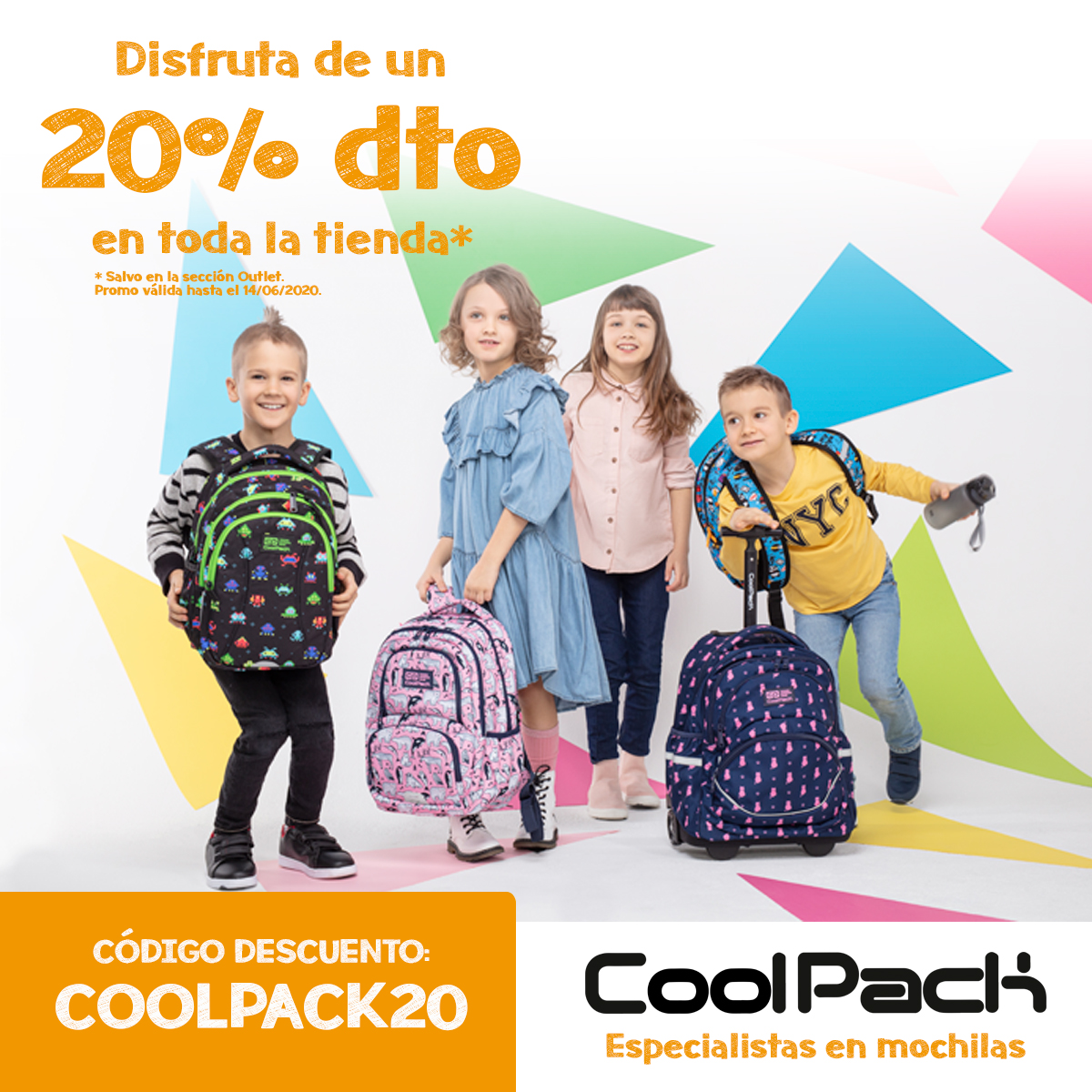 ¡¡VOLVEMOS CON FUERZA!! Señoras y señores, renovamos la tienda online y para celebrarlo tenemos un 20% de descuento para ti. COD: coolpack20. Válido hasta el 14/06/2020. ¿Qué mochila escogerás? 😎
➡️coolpack.es
