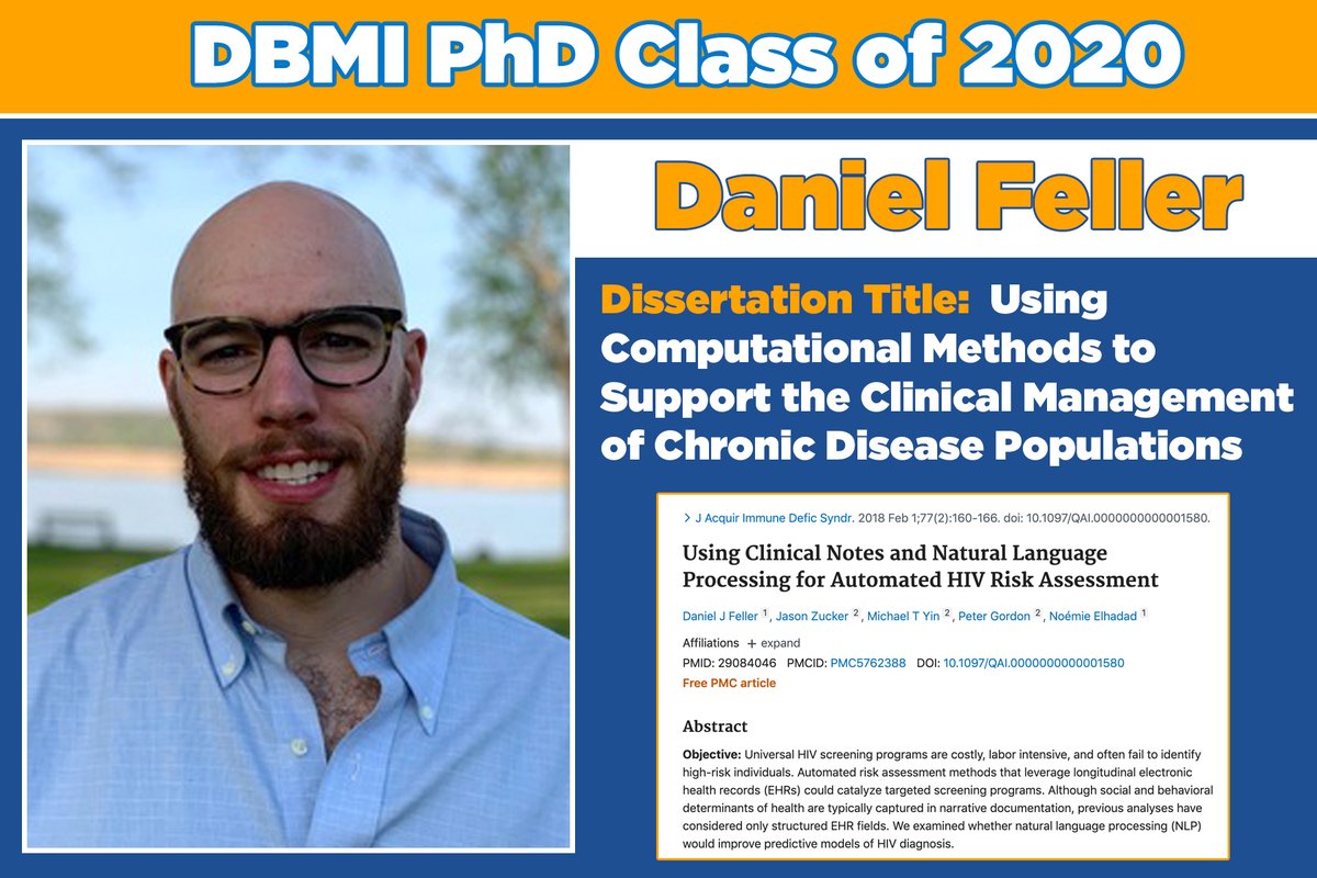 ColumbiaDBMI's tweet photo. Daniel Feller, PhD, developed a Complex Care Management system to assist the monitoring of a diverse community of complex-care patients. Learn more about Daniel’s #ColumbiaDBMI journey in our latest #PhDProfile! #DBMIClassof2020 #NLP #DataScience
➡️ https://t.co/FgeAZHOerG https://t.co/MSksFrdzUE