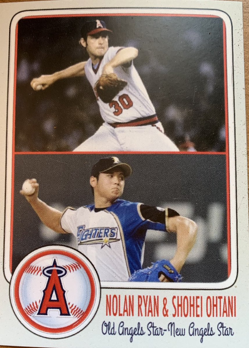 Day 83. Nolan Ryan and Shohei Ohtani card. “Old Angels Star-New Angels star”