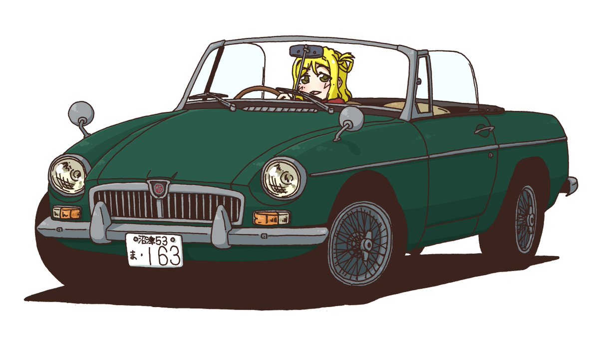 ohara mari vehicle focus motor vehicle ground vehicle 1girl car blonde hair white background  illustration images
