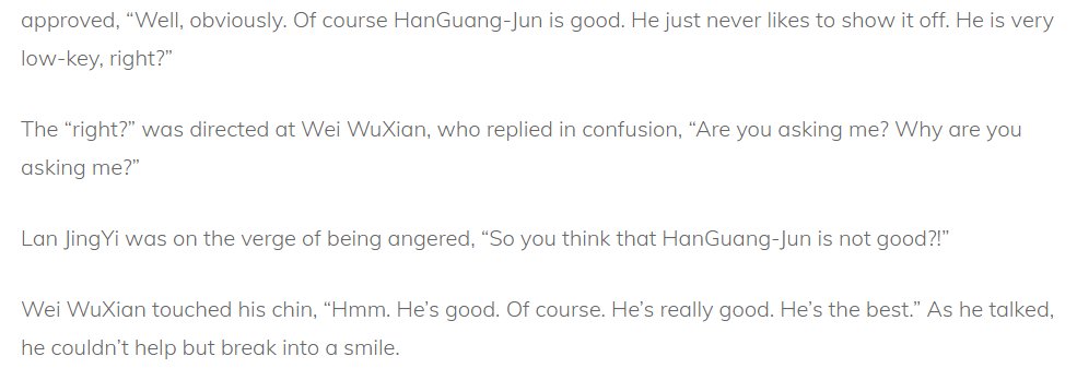 Wei Wuxian getting soft thinking about Lan Wangji makes me soft too