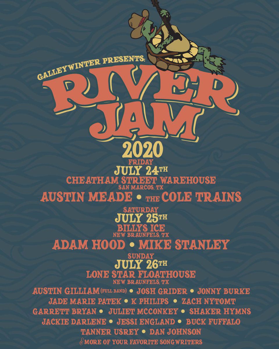 galleywinter's tweet photo. River Jam 2020
#festival
#galleywinter
#livemusic
#texasmusic
#reddirt
#americana
#newbraunfels
#sanmarcostx
#musicheals
#gwrj20
#riverjam
#poster
#showbill https://t.co/EKPun4QA0l