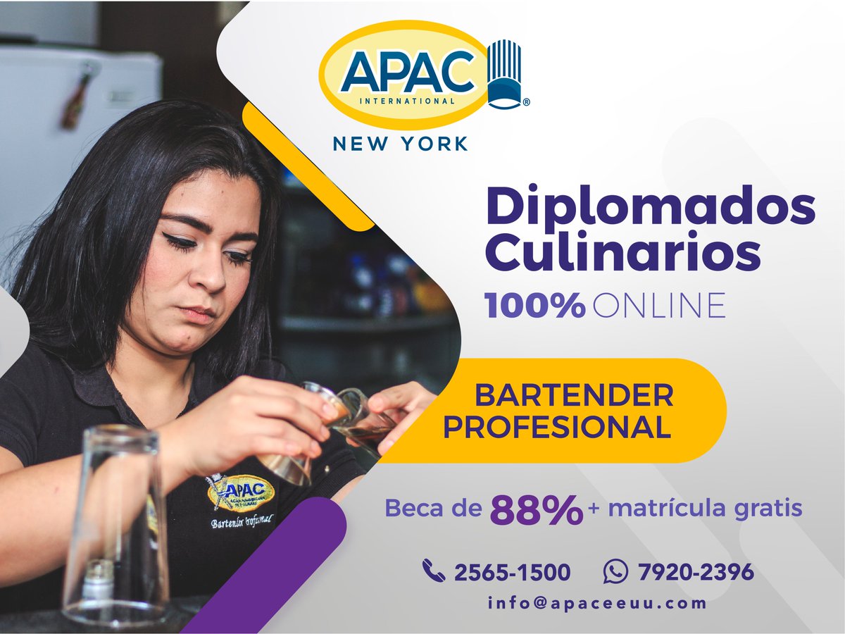 apacsv's tweet photo. Ser un bartender no es solo un trabajo, es una profesión, y en APAC puedes prepararte para ser un verdadero profesinal y aprender todo sobre el arte de la mixología y la preparación de cócteles. 🍹 Diplomado Bartender Profesional 100% en línea. Beca del 88% + matrícula gratis. https://t.co/NzpcUdSKB6