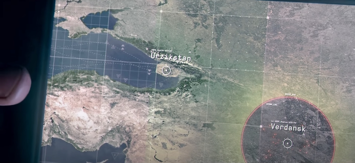 JoshLucas27's tweet photo. @taylorkurosaki Hey, are Urzikstan and Verdansk labelled the wrong way round here? Considering on this graphic 'Urzikstan' is located in what would be Russia, with mountains to the north, and ocean to the south. Which sounds suspiciously like the Verdansk map in game? https://t.co/u6Oh4mH7sv