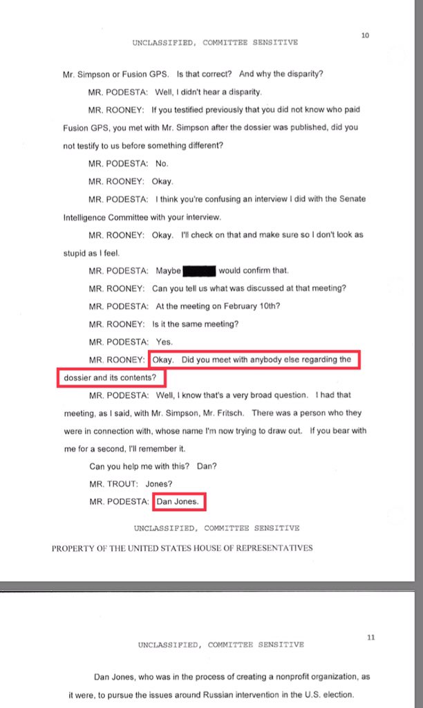 On February 10, 2017, John Podesta met with Fusion's Glenn Simpson and Peter Fritsch, as well as former Feinstein staffer Daniel Jones to discuss raising funds in order to investigate Russian interference during the 2016 election. https://intelligence.house.gov/uploadedfiles/jp239.pdf https://www.linkedin.com/in/danieljjones/