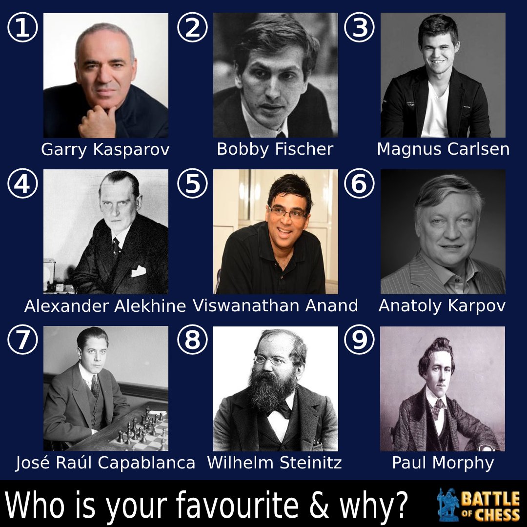 battleofchess's tweet photo. Who is your favourite chess grandmaster and why? 💙

Which chess grandmaster motivates you the most? 🤔☝

#chess #battleofchess #chesislife #grandmaster #chessgrandmaster #favourite #yourfavgm #chessmaster #chessplayer #chesstalk #worldchesschampion #chesslife https://t.co/XZyTYYRvi0