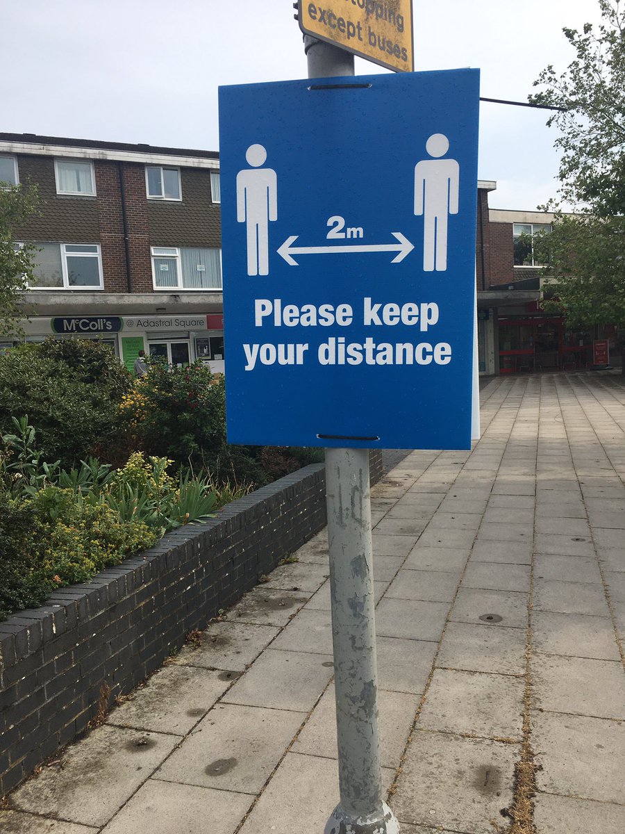 You’ll notice some #socialdistancing signs up in the shopping areas, please do ‘keep you distance’ when out and about and continue to #respect other people and the people working in our local shops. Thank you.