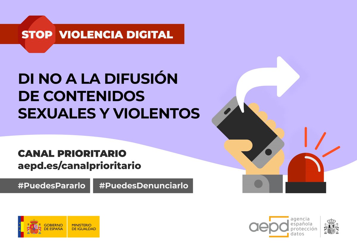 DelGobVG's tweet photo. ⚠️ El sexting debe tener siempre el consentimiento de las personas implicadas. Si no hay consentimiento, es una forma de violencia. Si te llegan vídeos o imágenes sexuales no consentidas, denúncialo.

✅ La @AEPD_es tiene un #CanalPrioritario para ello.
📲 https://t.co/rdA5ICRUng https://t.co/EWUxJnZsTz