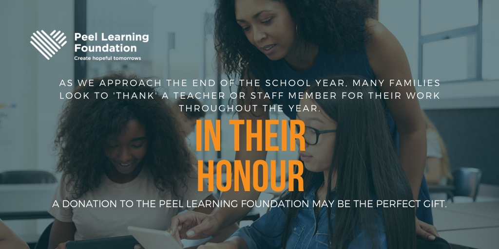 PeelLearningFDN's tweet photo. A donation to the @PeelLearningFDN 'in honour' may be the perfect gift to thank a staff member for their work throughout the school year. When you do this, we'll send a card of 'thanks' to let them know of your special gift. #CreateHope💙

MORE: https://t.co/uBu0NdQE9Q https://t.co/1LSopORIye