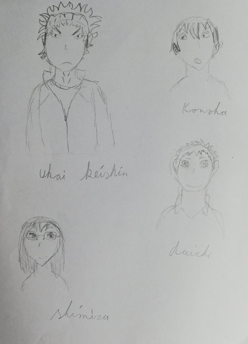 me and my 12 year old sister doodled randomly selected #haikyuu characters again <3 