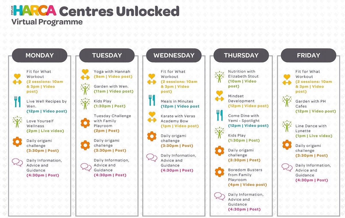 Our partners at Poplar Harca have launched a weekly timetable of activities which is available to residents. Don't miss out. Stay fit and healthy. See below and lets us know how you get on!