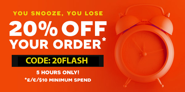 Flash sale alert ⚡ 5 Hours only!
5pm - 10pm BST

For 5 hours only, save 20% on your order when you spend £/€/$10 or more.

Just enter 20FLASH at the checkout.