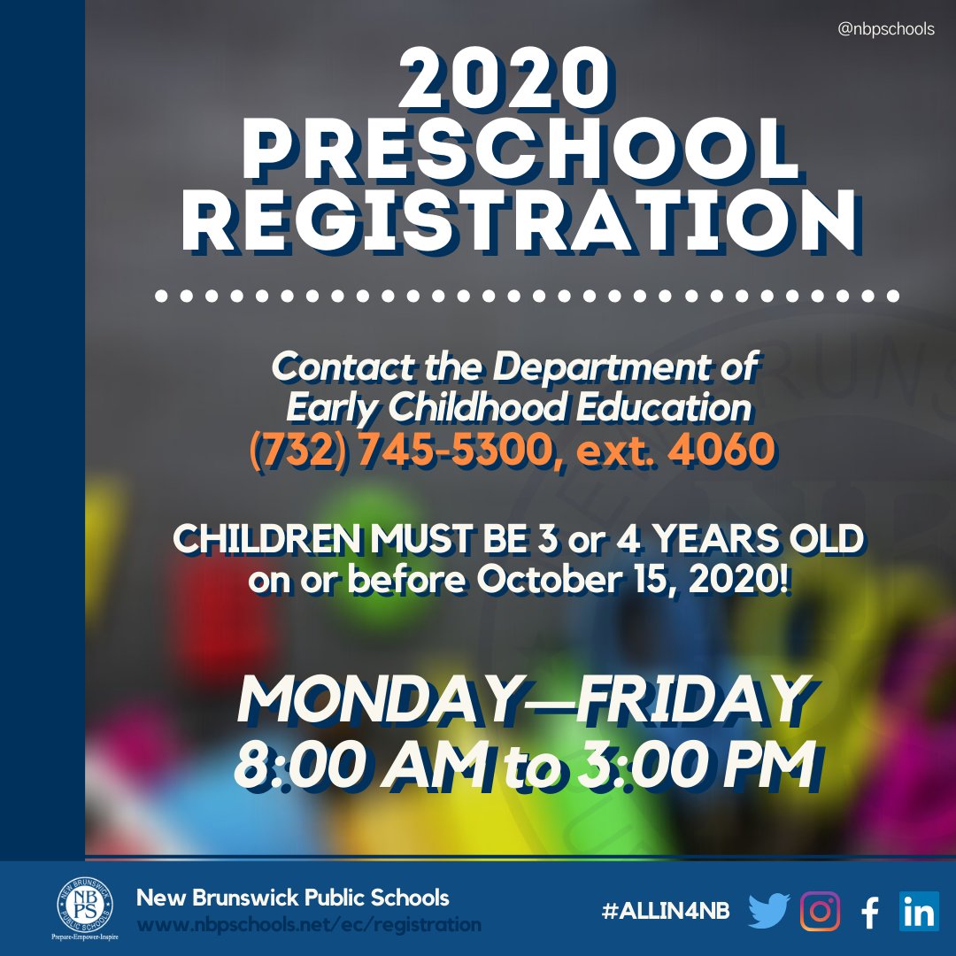 nbpschools's tweet image. Will your child be 3 or 4 by October 15, 2020? Register for preschool in @nbpschools! Registration is still open virtually and appointments can be made MONDAY-FRIDAY from 8:00 AM to 3:00 PM! We&apos;re eager to begin preparing, empowering, and inspiring our future students! #ALLIN4NB