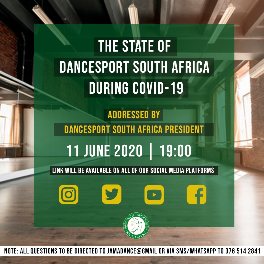DSSA President is going LIVE at 7pm. Notice to all teachers, coaches, parents &amp; dancers of #SouthAfrica. 
facebook.com/Dancesportsa