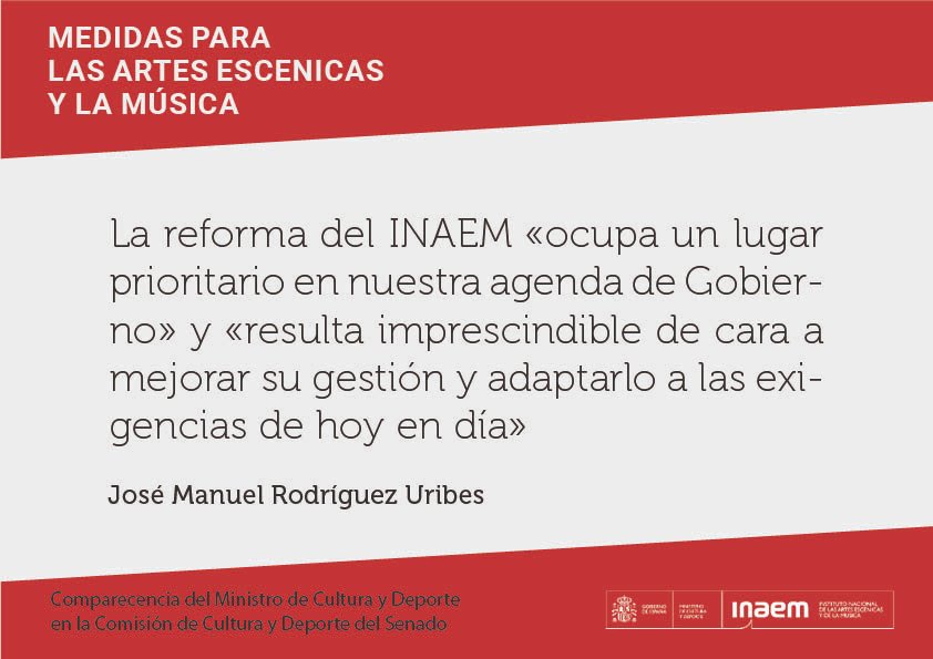 INAEM_Cultura's tweet photo. El ministro de @culturagob, @jmrdezuribes, ha comparecido hoy en la Comisión de Cultura y Deporte del @Senadoesp, donde ha detallado algunas de las medidas e iniciativas impulsadas para apoyar al sector de las artes escénicas y de la música 🎭🎶🩰 https://t.co/dvYADOjbTm