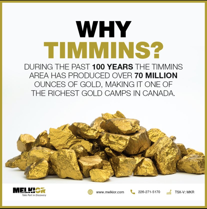 Why Timmins? During the past 100 years the Timmins area has produced over 70 million ounces of gold, making it one of the richest gold camps in Canada. 

$MKR | #Exploration