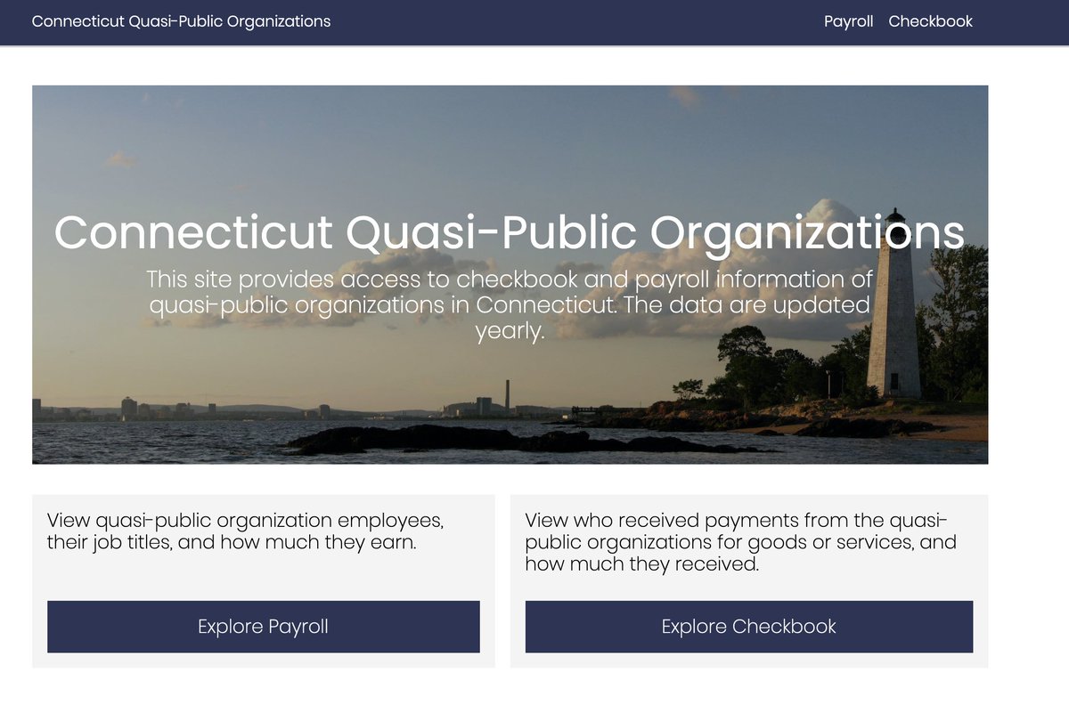 New to the #OpenCT suite of govt transparency tools: openquasi.ct.gov

View checkbook and payroll data from all of CT's quasi-public agencies in an easy-to-use application built by <a href="/CTOpenData/">CTData Collaborative</a>.