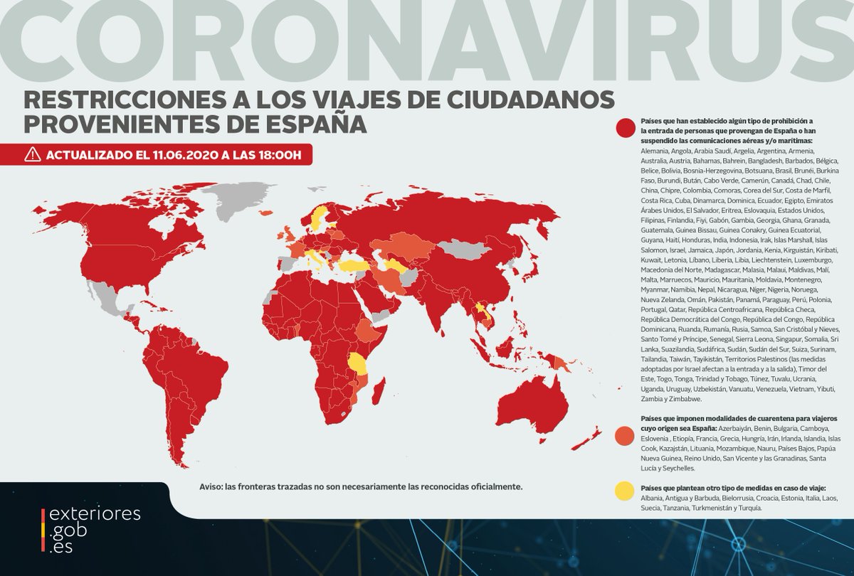 ✈🚫 Restricciones a los viajes de ciudadanos provenientes de #España ⤵️

ℹ️ Consulta en nuestra web la lista actualizada a las 18:00 horas de hoy:

➡️ bit.ly/39OFxHl
