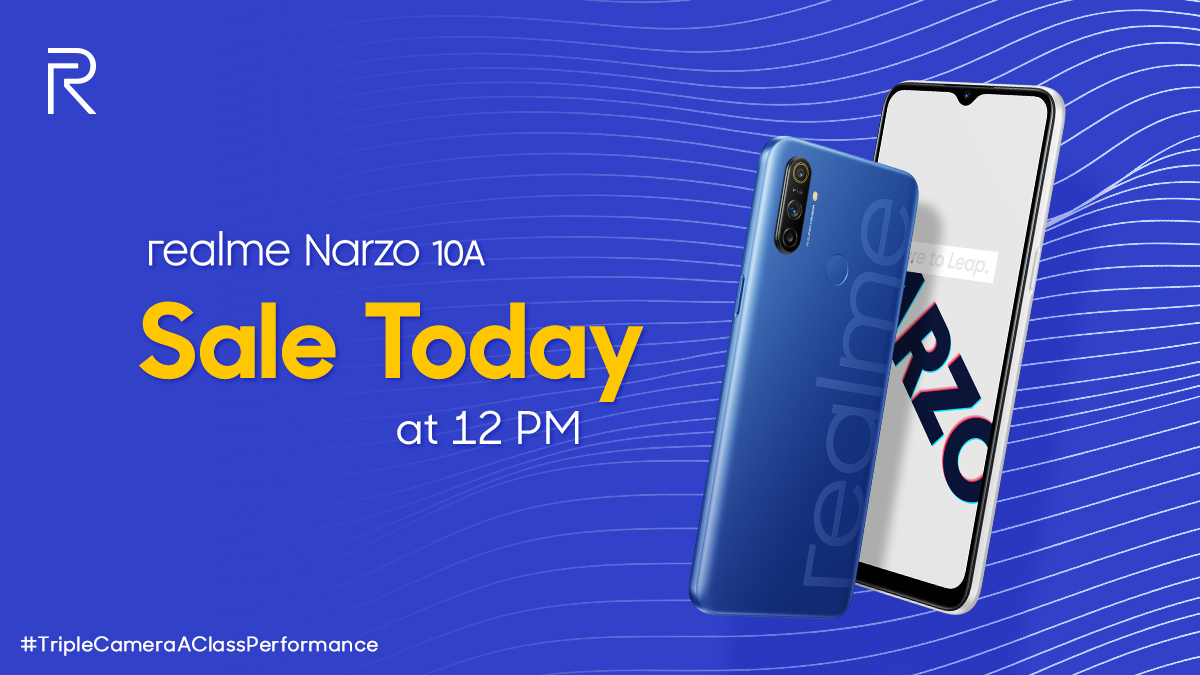 realmeIndia's tweet photo. Ticking all the right boxes, #realmeNarzo10A is a real steal for those who enjoy watching movies & playing games on a big display.
#TripleCameraAClassPerformance
Sale starts today at 12 PM on https://t.co/HrgDJTZcxv & @Flipkart.
Know more: https://t.co/jjJ1zye5fY https://t.co/kYRCv53nWO