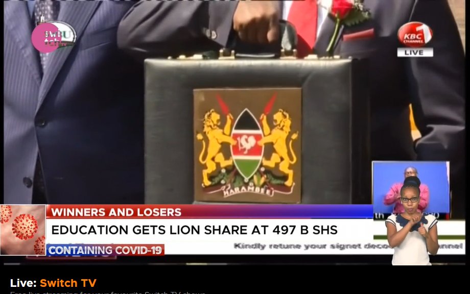 switchtvkenya's tweet photo. Ministry of education, Interior and National coordination, Transport and infrastructure are among the biggest beneficiaries of the 2020/21 national budget. #BreakingToday #Budget2020 @abullerahmed @NickMudimba @GiversonMaina https://t.co/pn89ZxieOh