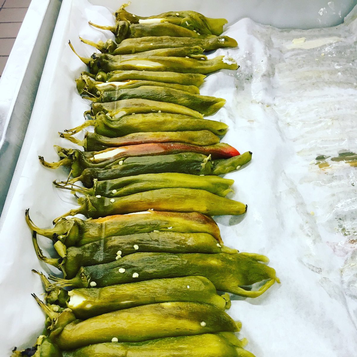 Roasted, peeled, stuffed with cheese and ready to be battered and fried, all you have to do is order! We're open for lunch and dinner, come see us! #mexicanfood #mesilla #eatlocal #greenchile #chilerellenos