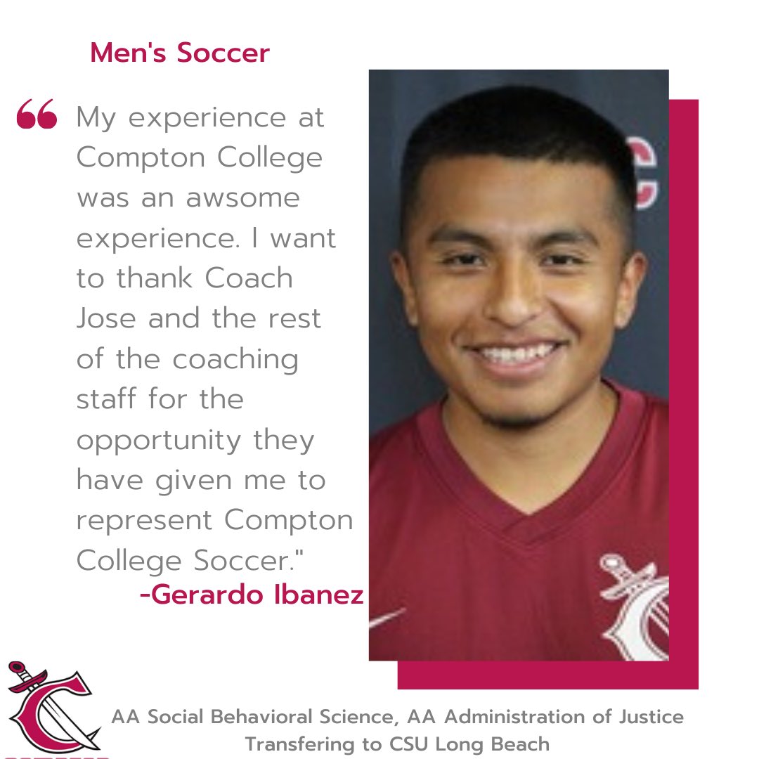 Compton_Tartars's tweet photo. Congratulations to Men’s Soccer, Gerardo Ibanez, for being a part of Compton College’s Class of 2020. 🎓⚽️ #comptongrad https://t.co/UeAOBh4J1v
