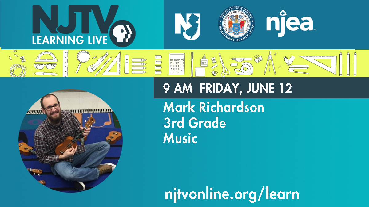 NewJerseyDOE's tweet photo. Tomorrow, our @NJTV Learning Live educators include @MusicwithMrR1 from @MineHillCAS, @strohEd from @jcps_district, @DemariaJason from @definocentral, and @kheringPE from Mount Pleasant Elementary

See you then!
#NJTVLearningLive https://t.co/ijHE2amjUu