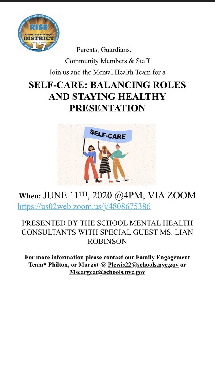 Thanks @Philton7328784, Margot @BkSouthCulture for facilitating this workshop and prioritizing mental health and wellness for the families of our <a href="/CSD17NYC/">District 17</a> community during this time! All are welcome! <a href="/IClarenceEllis/">Clarence Ellis, Ed.D.</a> <a href="/SheneanL/">Shenean Lindsay</a>