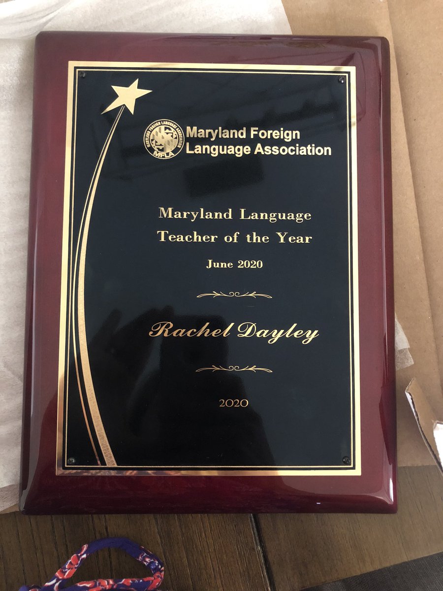 MFLAMD's tweet photo. Congratulations to the 2021 Maryland World Language Teacher of the Year @SraDayley of @wcpsmd ! A special thanks to @Mme_Moore for coordinating a very special surprise announcement! https://t.co/IglmDikkDK